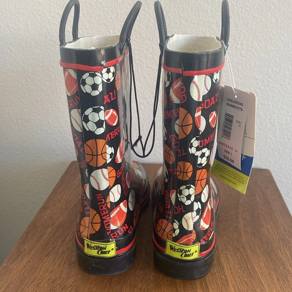 Western Chief Rain Boots NWT Multi Sport Football Soccer Kids Rain Size 1